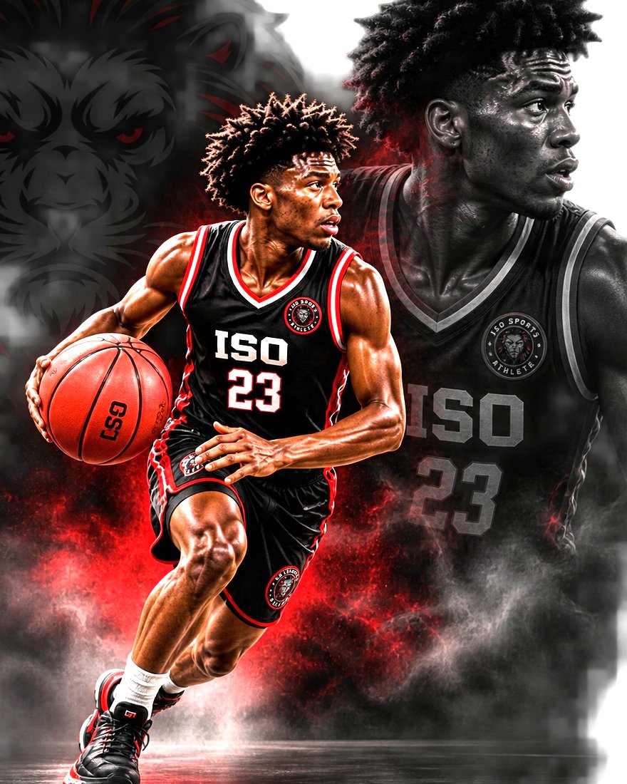 A basketball player in ISO kit driving with the ball.